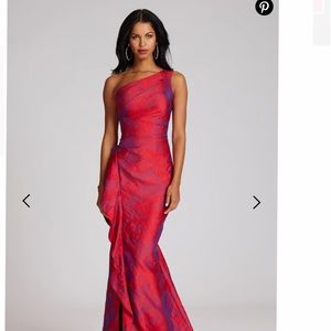 Formal red dress designed by Teri Jon. Fabric is gorgeous!